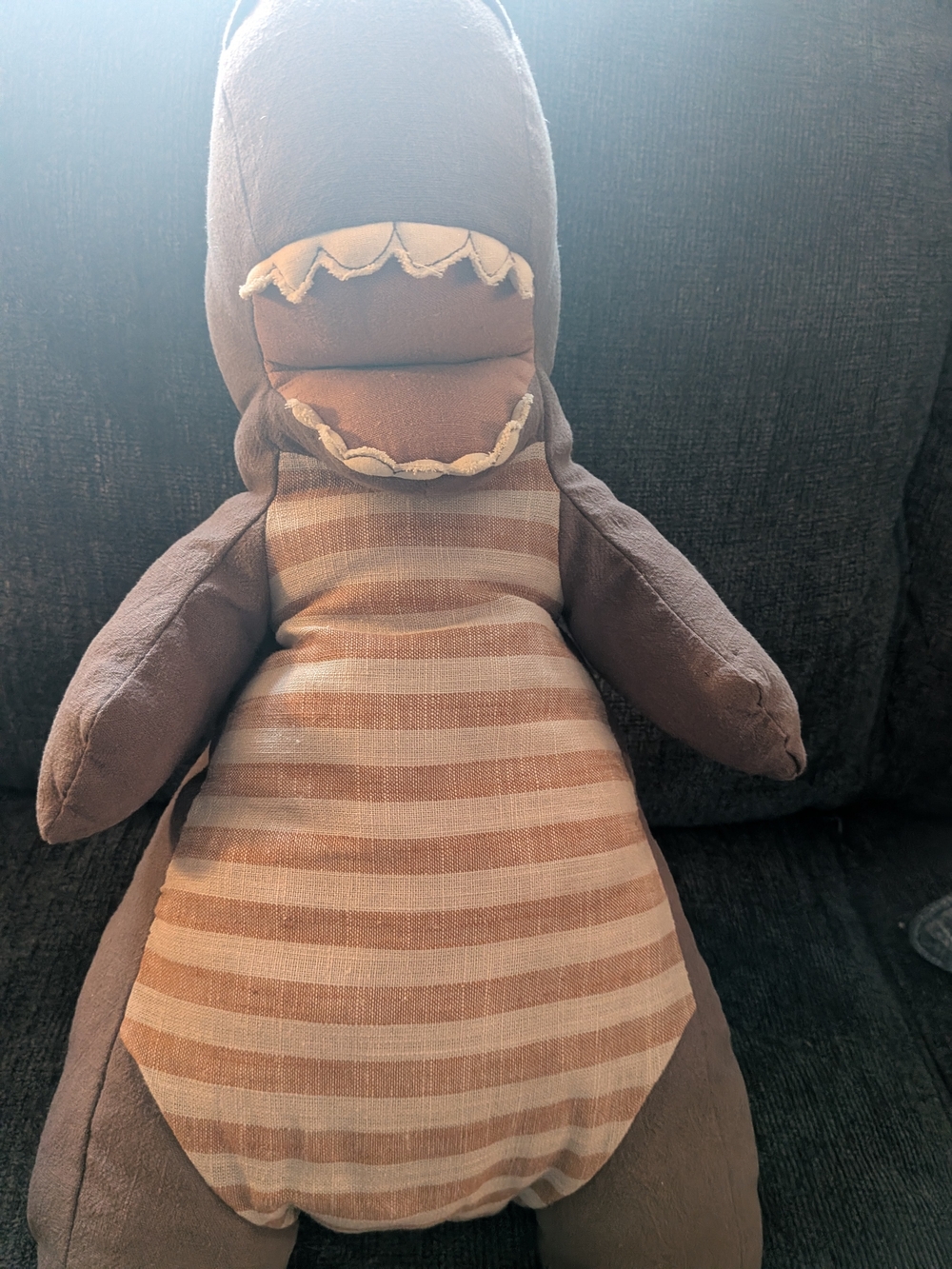 Maileg Gantosaurus Plush Dinosaur Big Large Chocolate Brown Striped Belly 17" - Picture 3 of 10